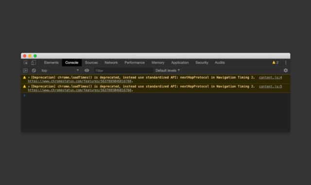 Google Chromeの開発者ツールに出てくる「[Deprecation] chrome.loadTimes() is deprecated」に関して