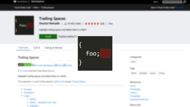 Visual Studio Codeの拡張機能「Trailing Spaces」でコードの中にある余計なスペースを表示する