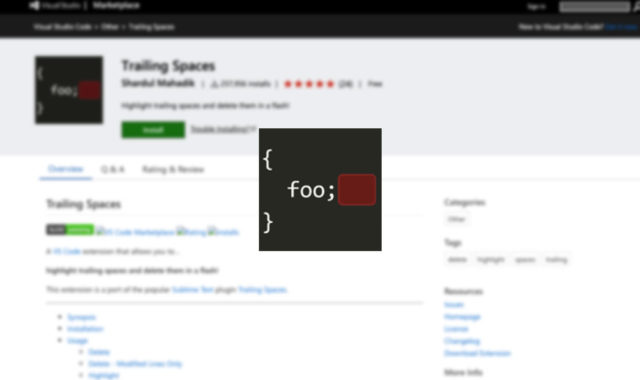 Visual Studio Codeの拡張機能「Trailing Spaces」でコードの中にある余計なスペースを表示する