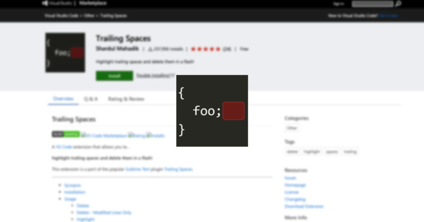 Visual Studio Codeの拡張機能「Trailing Spaces」でコードの中にある余計なスペースを表示する