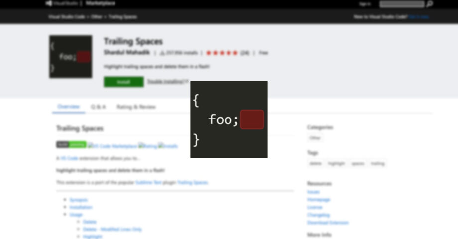 Visual Studio Codeの拡張機能「Trailing Spaces」でコードの中にある余計なスペースを表示する