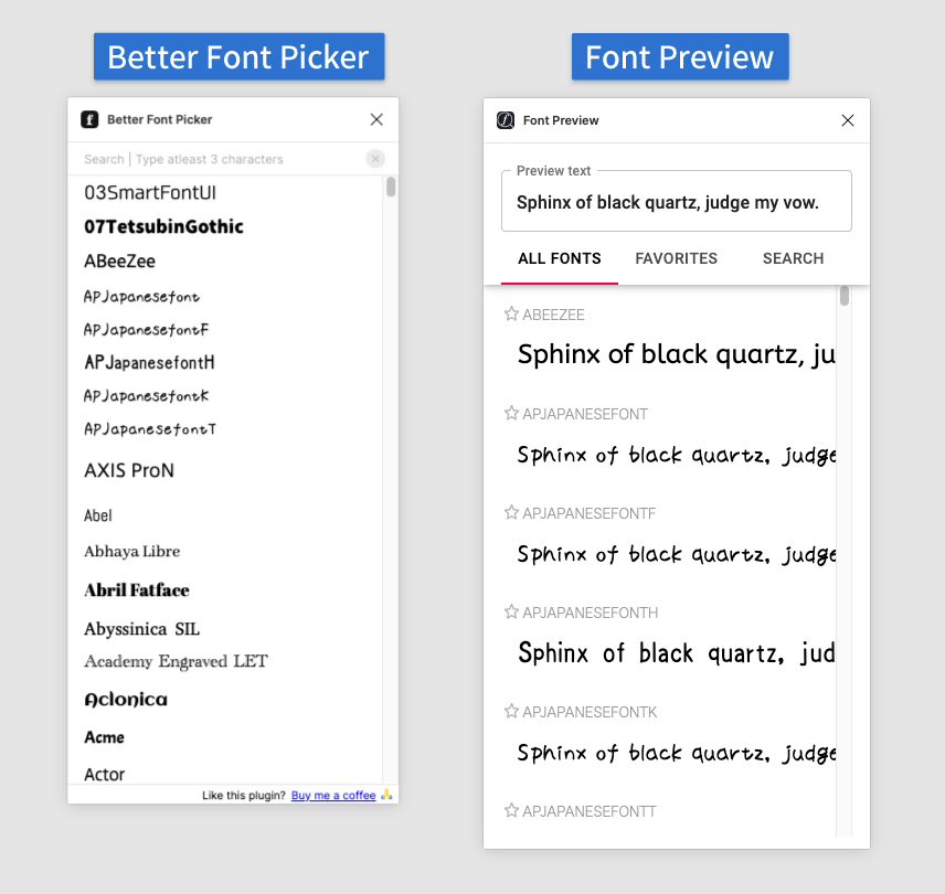 「Better Font Picker」と「Font Preview」の見た目比較
