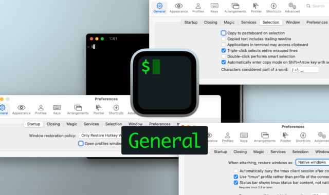 iTerm2全般の設定ができる環境設定の「General」タブ