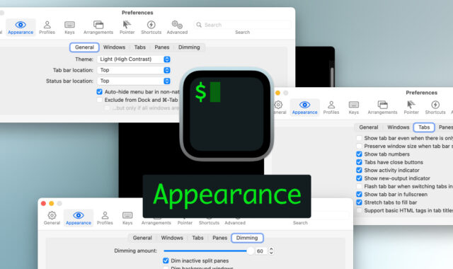 iTerm2の見た目を設定できる環境設定の「Appearance」タブ