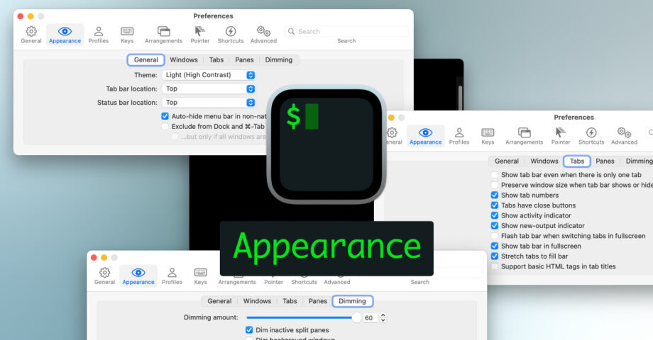 iTerm2の見た目を設定できる環境設定の「Appearance」タブ
