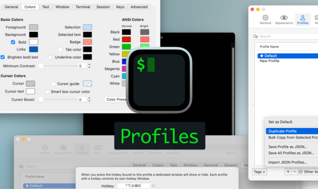 iTerm2で複数の設定を管理して、プロファイルごとに見た目や設定を変えられる環境設定の「Profiles」タブ