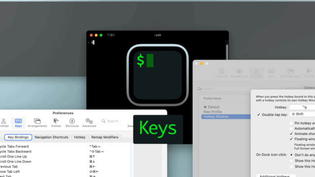 iTerm2でキーボードを使った操作を設定できる環境設定の「Keys」タブ