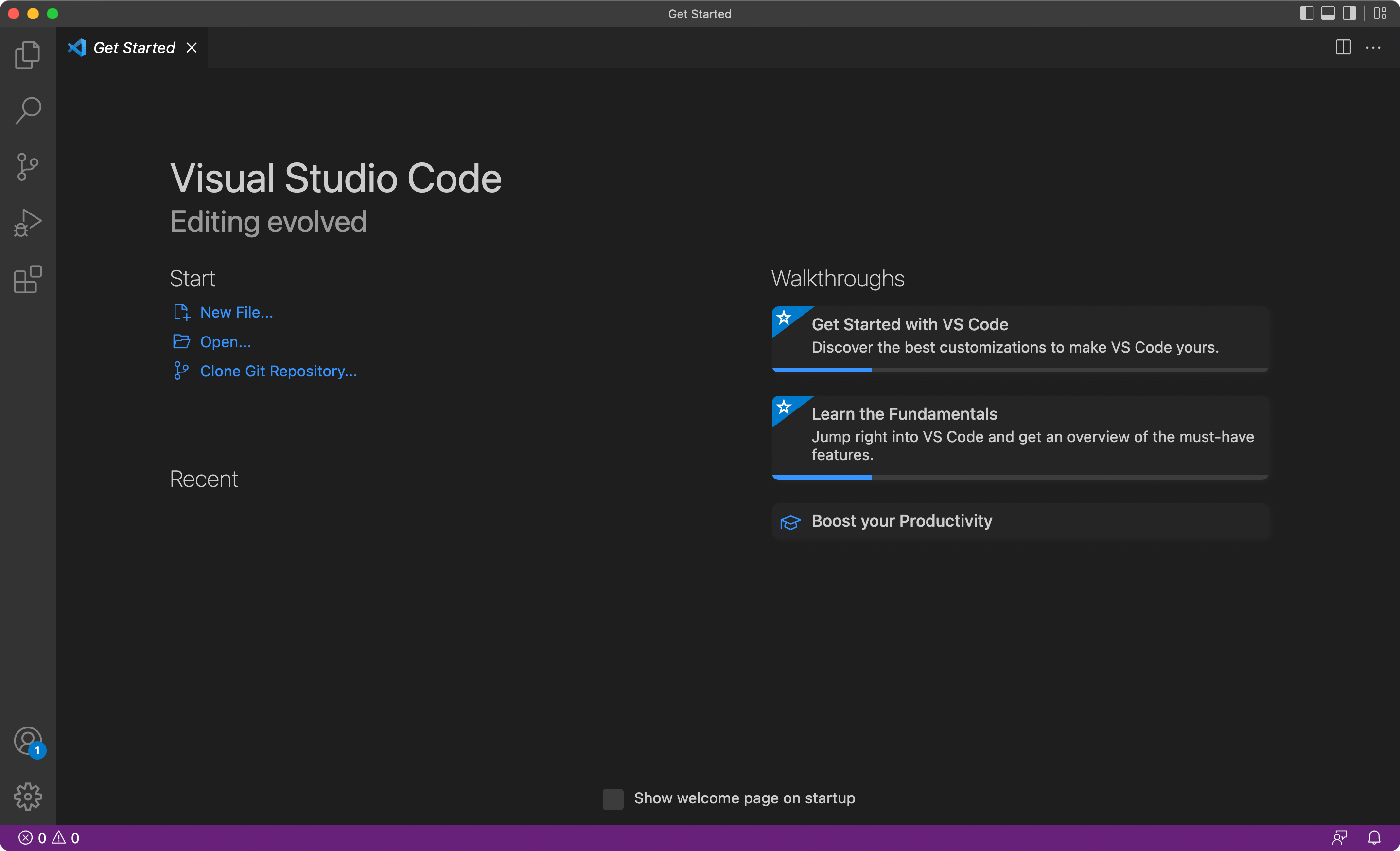 Visual Studio Codeのウェルカム画面