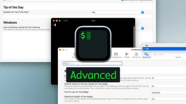 iTerm2でさらに細かい機能の設定ができる環境設定の「Advanced」タブ