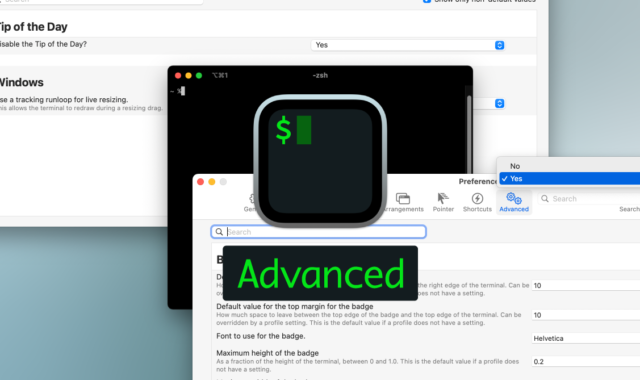 iTerm2でさらに細かい機能の設定ができる環境設定の「Advanced」タブ